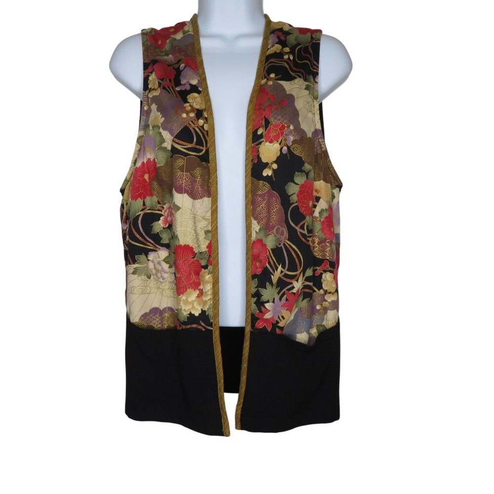 Naturally Yours Honolulu Womens M Vintage Floral Vest Pockets Open Front Cotton
